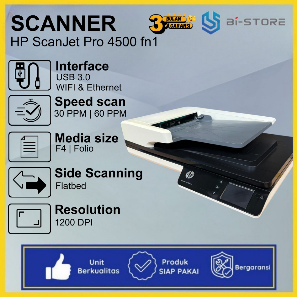 Jual Scanner Folio Flatbed HP ScanJet Pro 4500 Fn1 Ada Wifi n Port LAN ...
