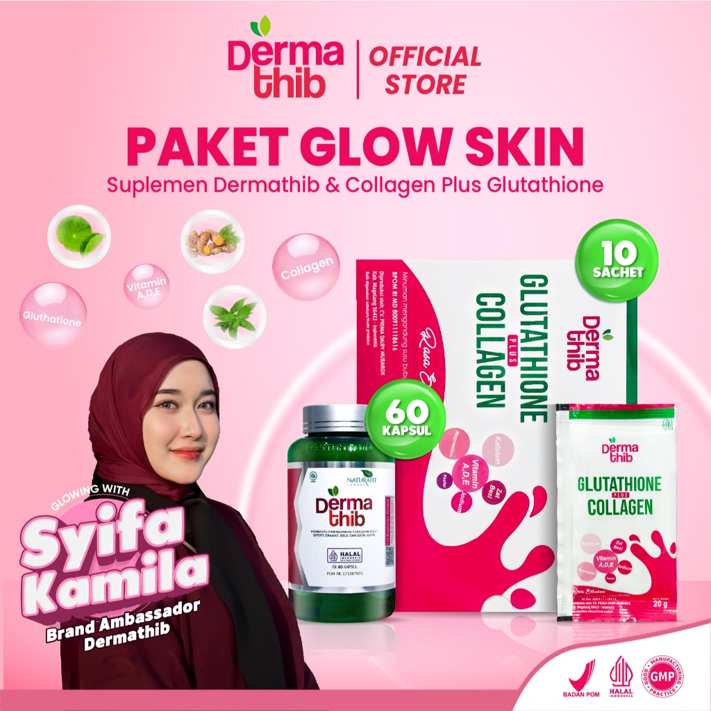 Jual PAKET GLOW SKIN - DERMATHIB Suplemen isi 60 Kapsul Collagen Drink Plus  Glutathione Mencerahkan Memutihkan Kulit