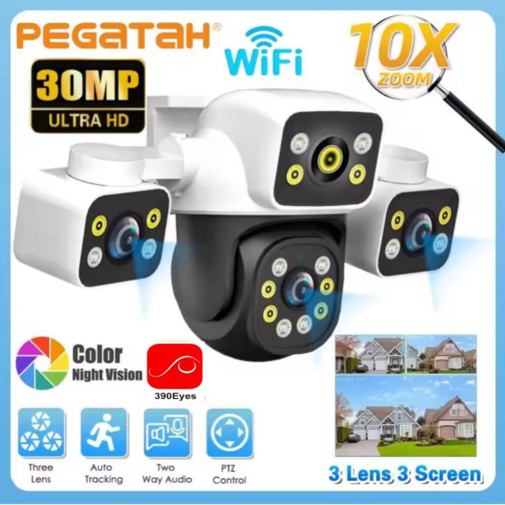 Jual ip camera wifi tiga lensa outdoor aplikasi 390eyes 30MP auto ...