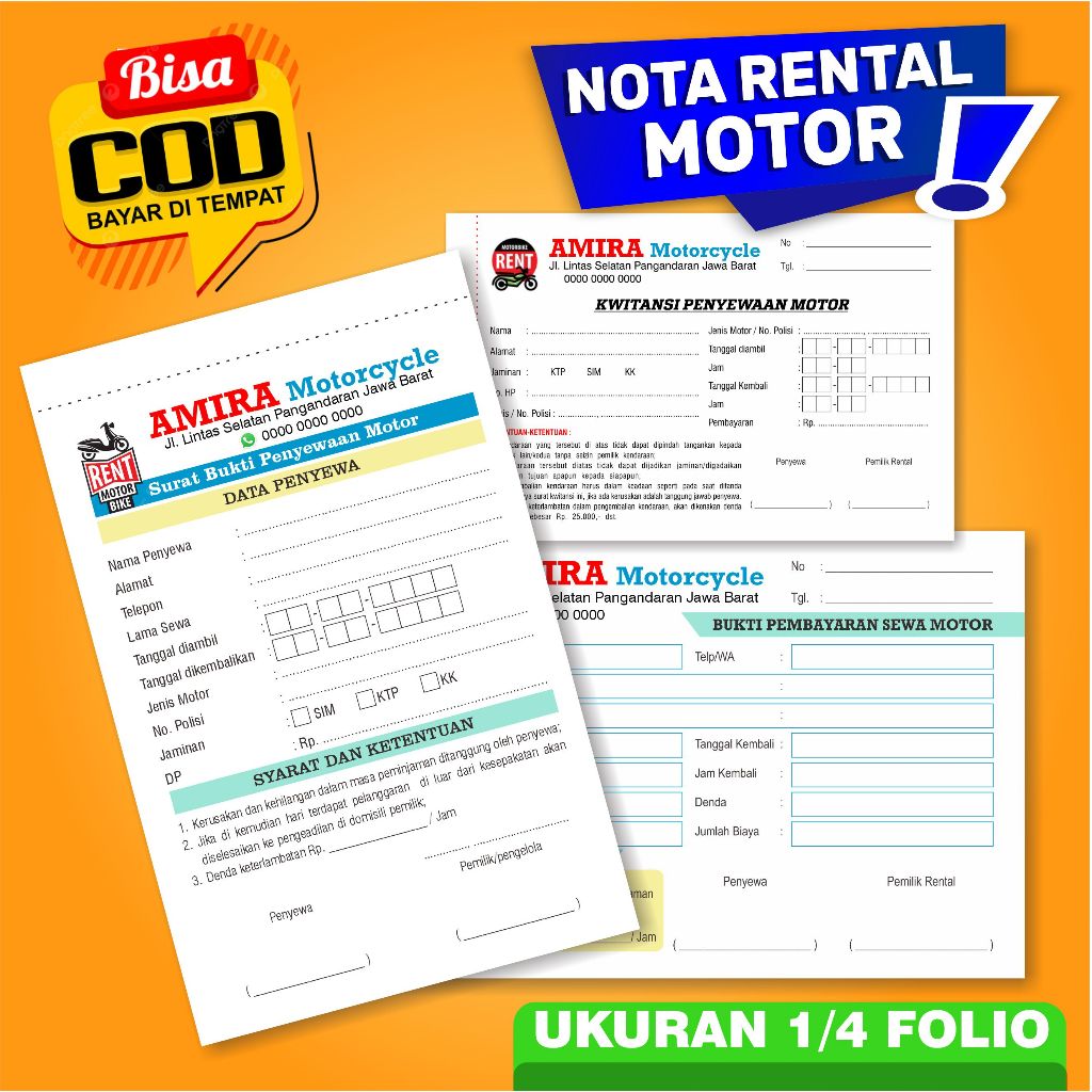 Jual NOTA KWITANSI RENTAL MOTOR UKURAN 1/4 FOLIO | Shopee Indonesia