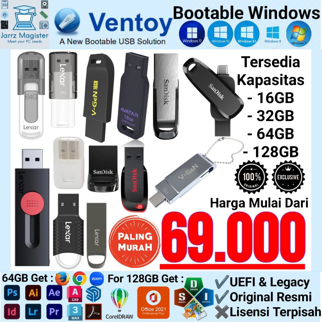 Jual Flashdisk Bootable Windows 10 11 8.0 8.1 7 Via Ventoy Garansi ...