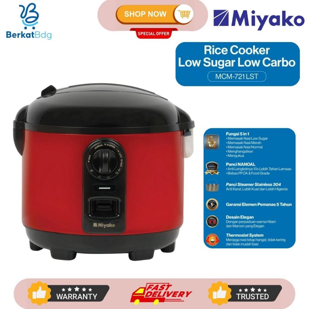 Jual MAGICOM MIYAKO LOW CARBO WARMER PLUS 5IN1 MCM 721LST | Shopee ...