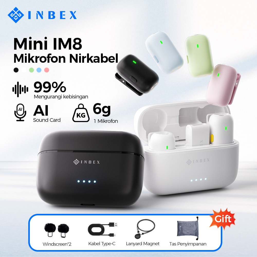 Jual INBEX IM8 Mini Microphone Wireless Mic 2-IN-1 Macaron Mengurangi ...