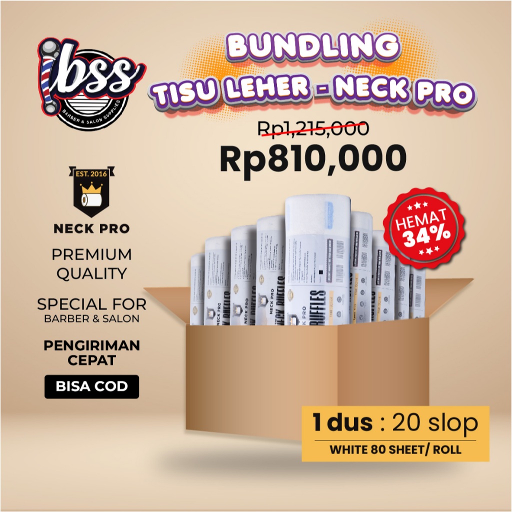 NECK PRO TISU LEHER BARBERSHOP PREMIUM  1 KARTON ISI 20 SLOP / TISU LEHER HITAM / TISU LEHER PUTIH / TISU LEHER MURAH / NECK TAPE / NECK PAPER / NECK RUFFLES / INDOBARBERSUPPLY / IBSS
