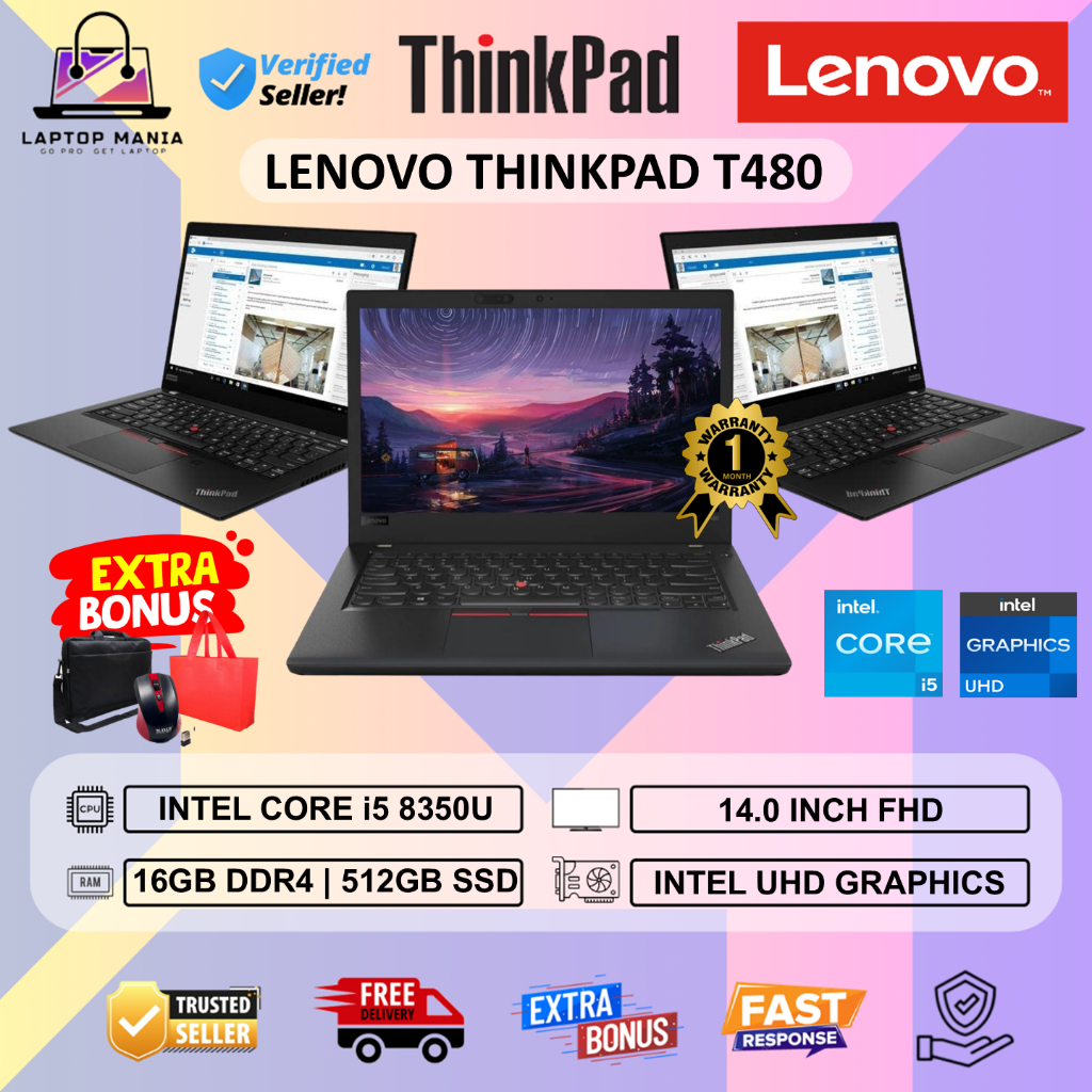 Jual LENOVO Thinkpad T480 Laptop Core i5 RAM 16GB 512GB SSD 14