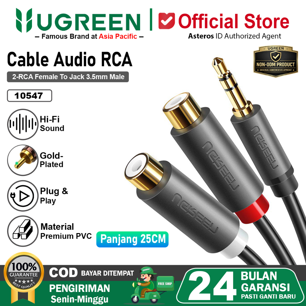 Jual UGREEN Kabel Aux Audio 3.5mm To 2 RCA Splitter Audio Jack RCA ...
