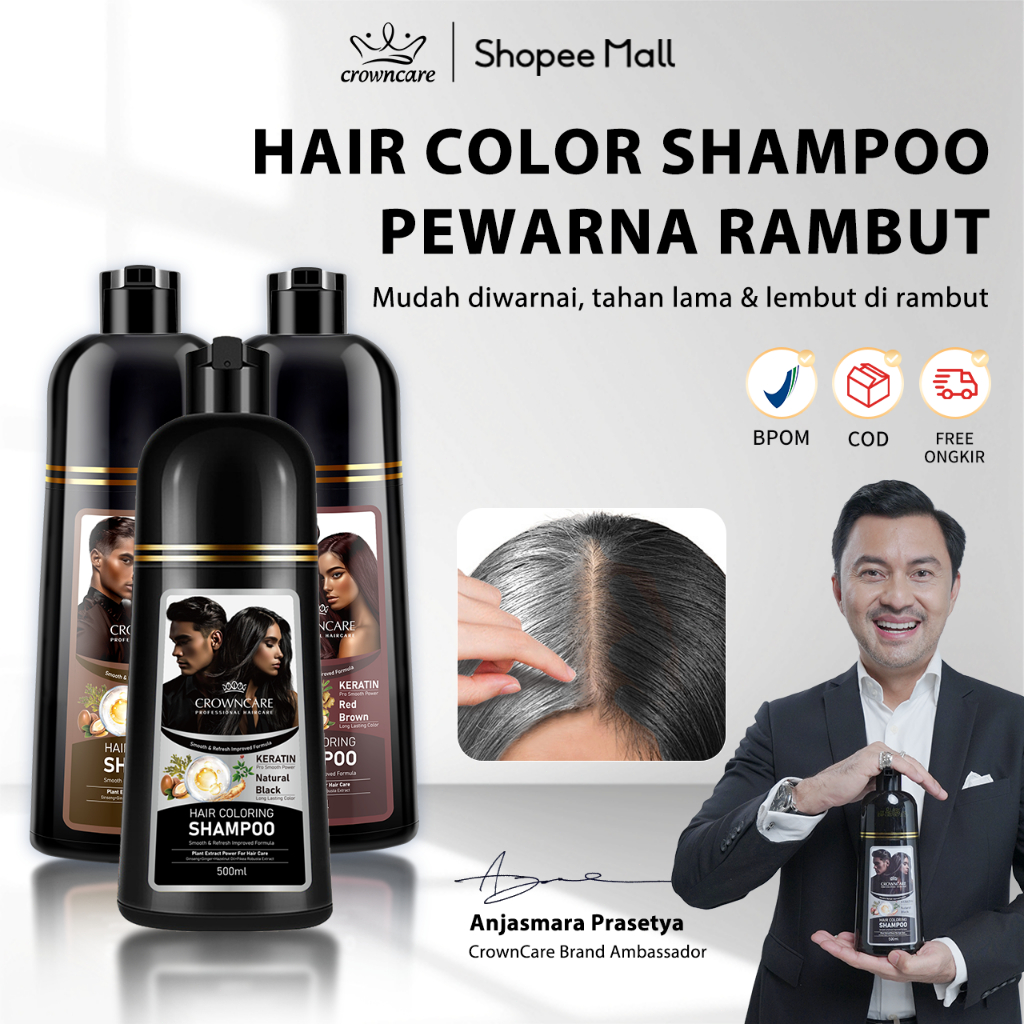 Jual CrownCare Hair Coloring Shampo Pewarna Rambut 500ML- Shampoo Uban ...