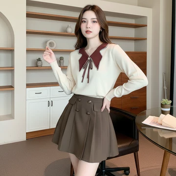TTEUDA Baju Atasan Wanita Sailor Knit Lengan Panjang Blouse Wanita Sailor Knit Premium Blouse