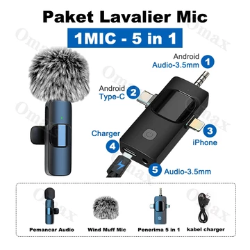 (3 In 1 Pro Mic)Mikrofon Nirkabel Lavalier Mic Portabel Audio Video Pembuatan Rekaman Wireless