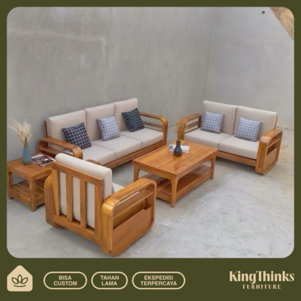 Kursi Meja Ruang Tamu  Mewah Kayu Jati +Sofa Model Oval Kuat, Living Room Chair