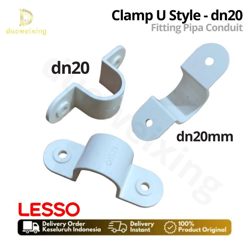 Jual LESSO Klem U style Clamp conduit dn-20mm putih Fitting Conduitt ...