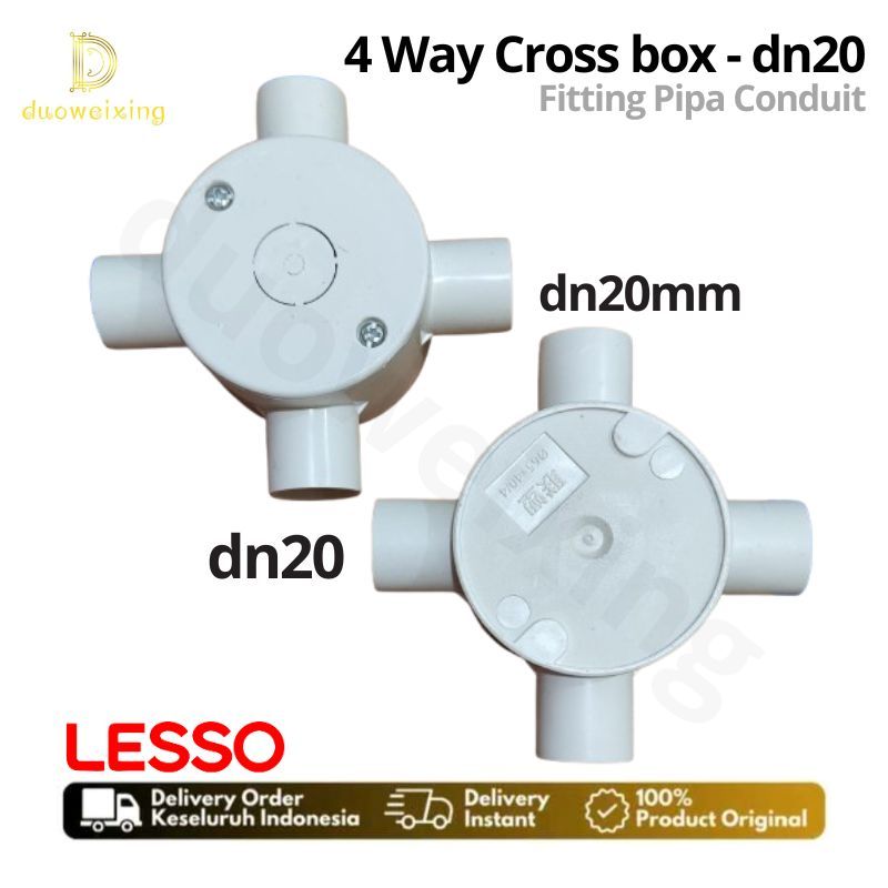 Jual LESSO 4 WAY Cross box dn20mm Fitting Pipa Conduit 4 cabang 20mm ...