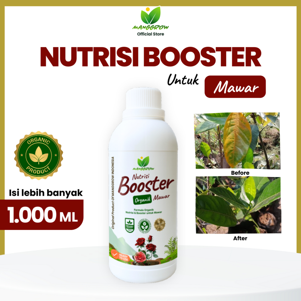 MANGGROW - Pupuk Organik Cair Bunga Mawar 1000ml | Nutrisi Tanaman Mawar Pelebat Bunga | Pupuk Bunga