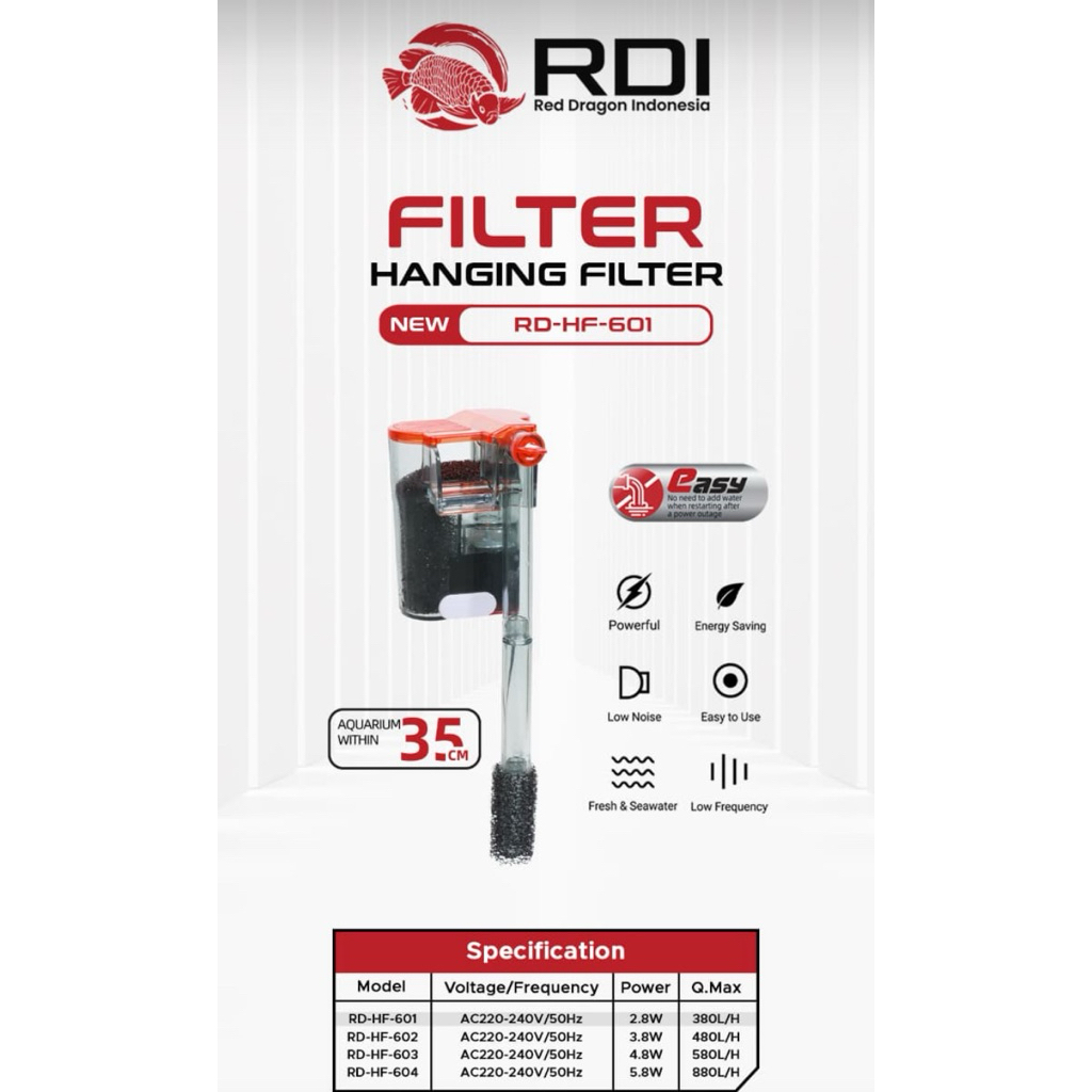 Jual filter gantung aquarium filter slim hanging filter RDI RD HF 601 ...