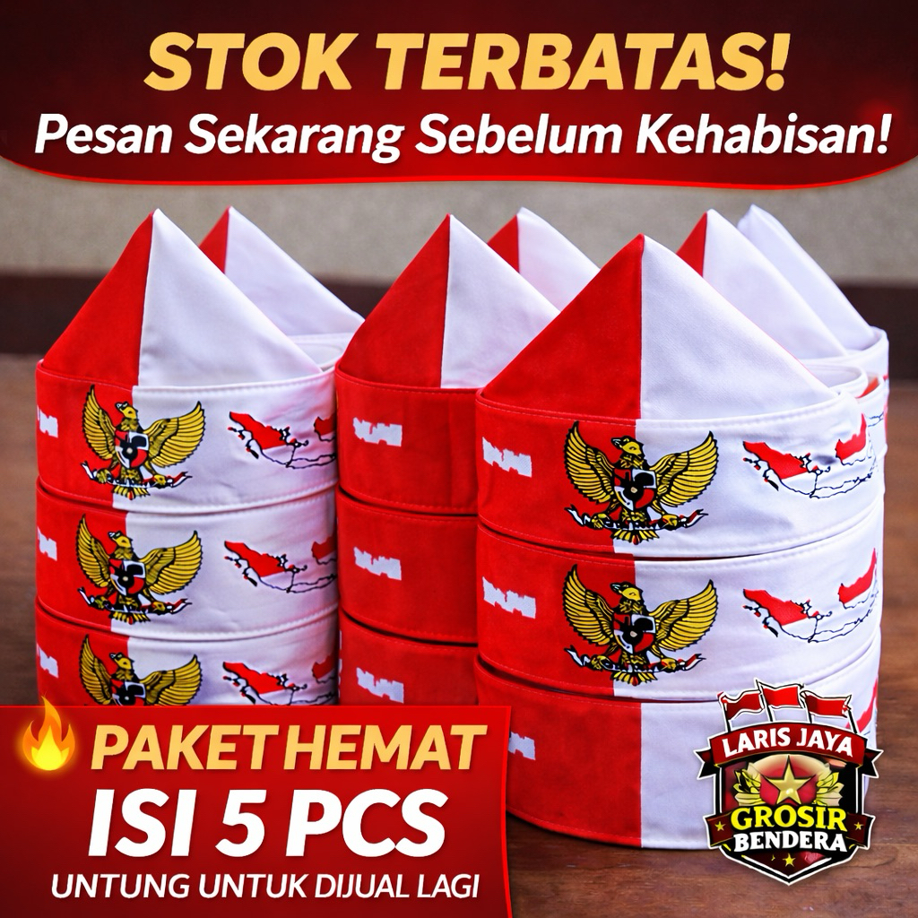 ( ISI 5 PCS ) Bando/Ikat Kepala Merah Putih Logo Garuda - Ukuran All Size - Acara 17 Agustus