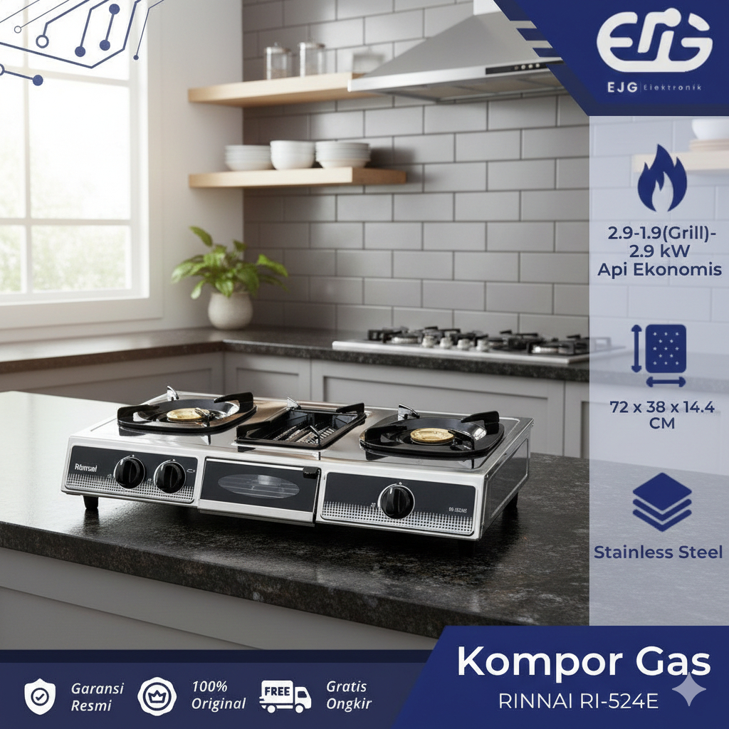 Jual RINNAI RI 524 E KOMPOR GAS 2 TUNGKU GRILL PANGGANGAN API EKONOMIS ...