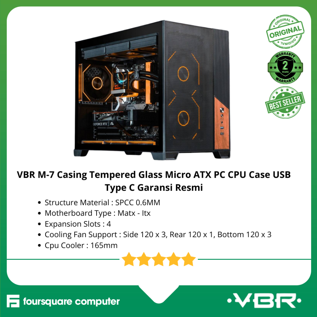 Jual VBR M-7 Casing Tempered Glass Micro ATX PC CPU Case USB Type C ...