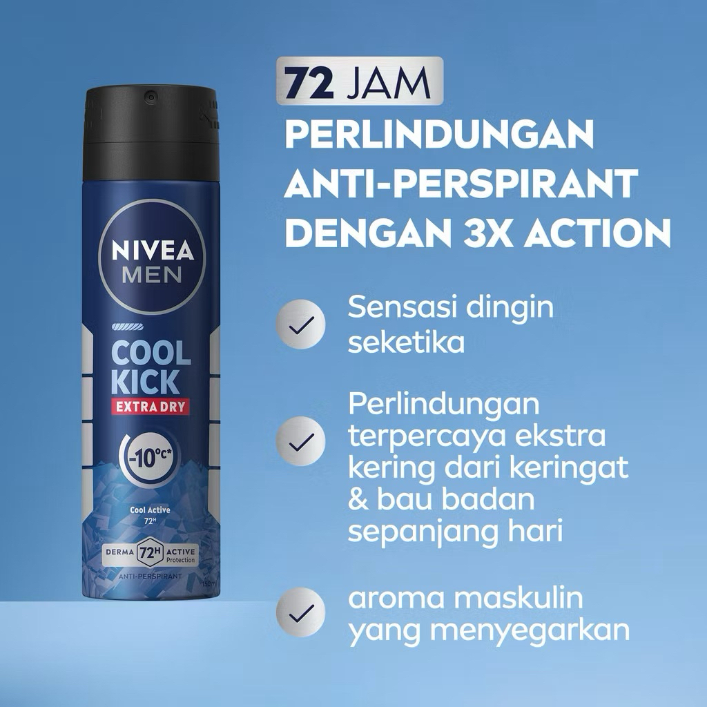 Jual NIVEA MEN Deodorant Spray Cool Kick 150ml - Deodoran semprot pria ...