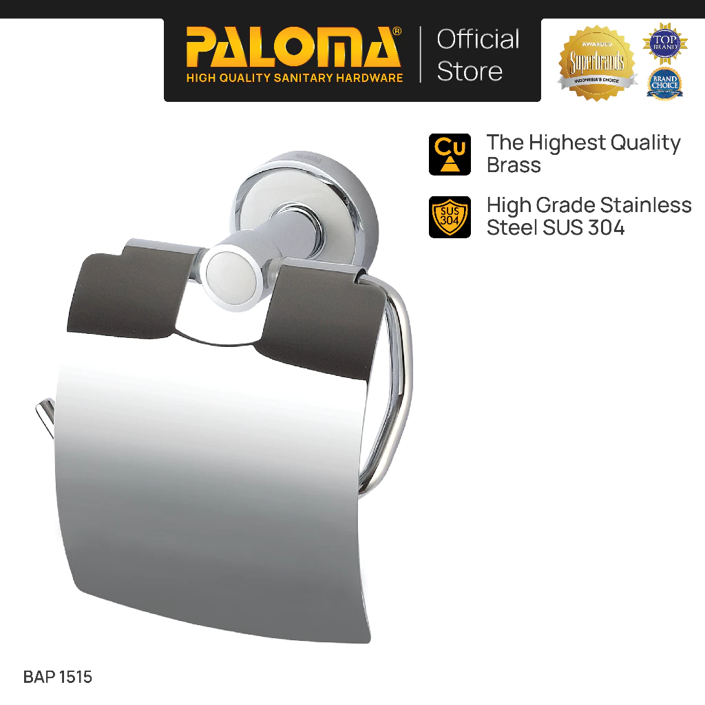 PALOMA BAP 1515 Tempat Tissue Toilet Holder Tisu Gulung Roll Kamar Mandi Wall Dinding Brass Kuningan Stainless Steel SUS304 SUS 304 Chrome Krom - foto 1