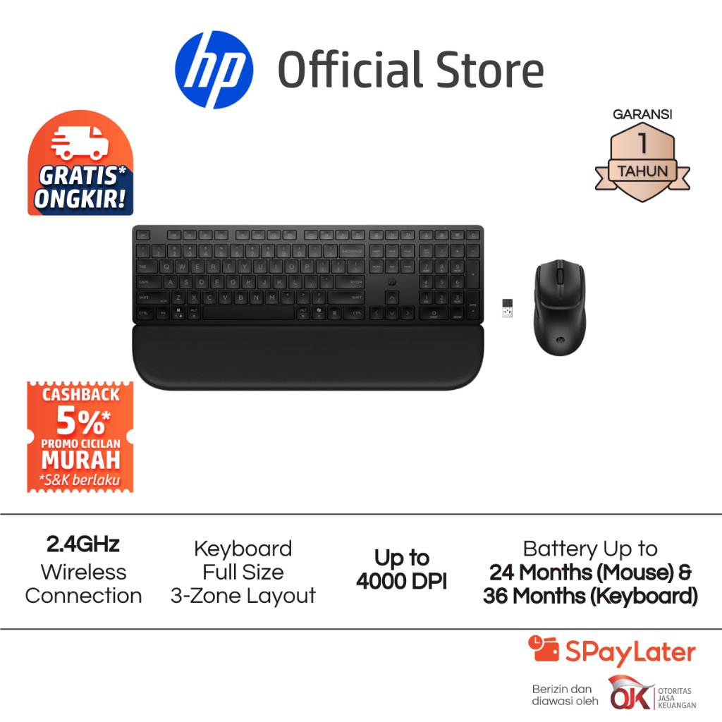 Mouse and Keyboard Combo HP Multi-Device Dual-Mode with Palm Rest 580C Black Wireless Bluetooth 4000 DPI Garansi 1 Tahun Promo Murah Gratis Ongkir Off