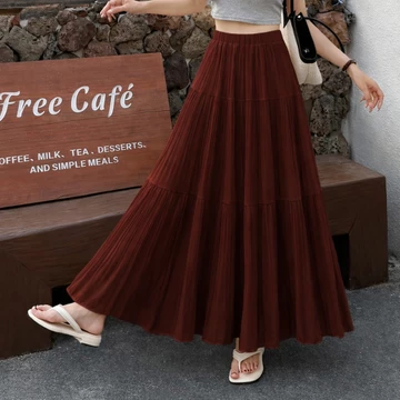 Rok Plisket Wanita Korean Style Maxi Ruffle Flowy Elegan Chiffon Premium Layer Susun Bangkok