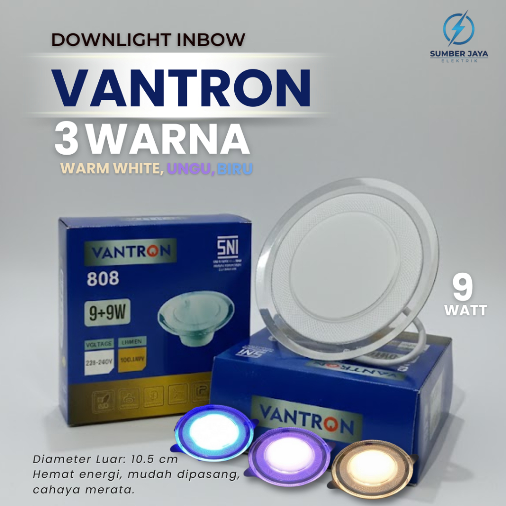 Jual Vantron Downlight LED 9W Inbow Bulat - 3 Warna (Biru, Ungu, Warm ...