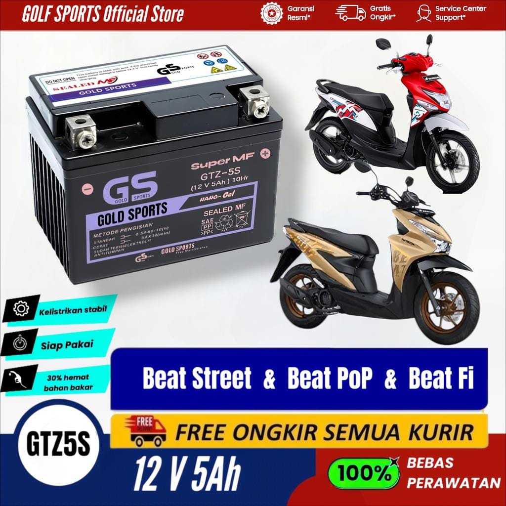 GOLF SPORTS Aki Full Kering Motor Beat fi POP ESP / Karbu / Street GTZ5S 12V5Ah Accu Gel MF Baterai