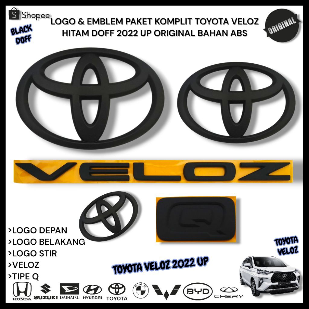 Jual Logo & Emblem Komplit TOYOTA VELOZ 2022-2026 Hitam Doff Original ...