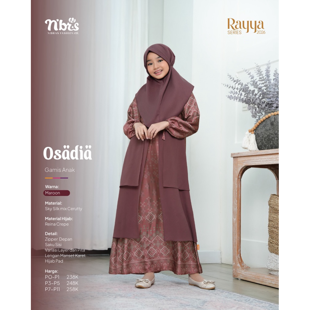 Jual Nibras Sarimbit Series Rayya 2026 OSADIA MAROON Bahan Sky Silki ...