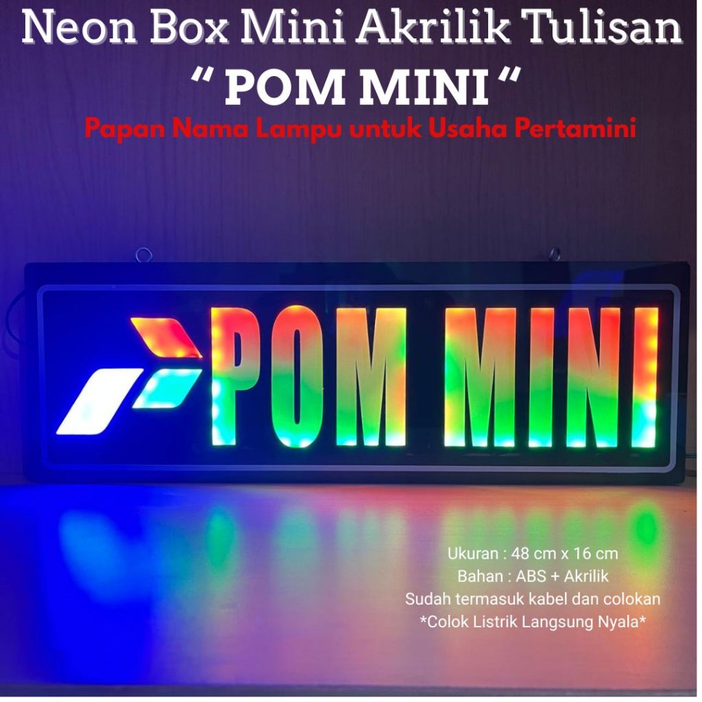 Jual Neon Box Mini Akrilik Tulisan “ POM MINI “ Lampu Gradasi/ Lampu ...