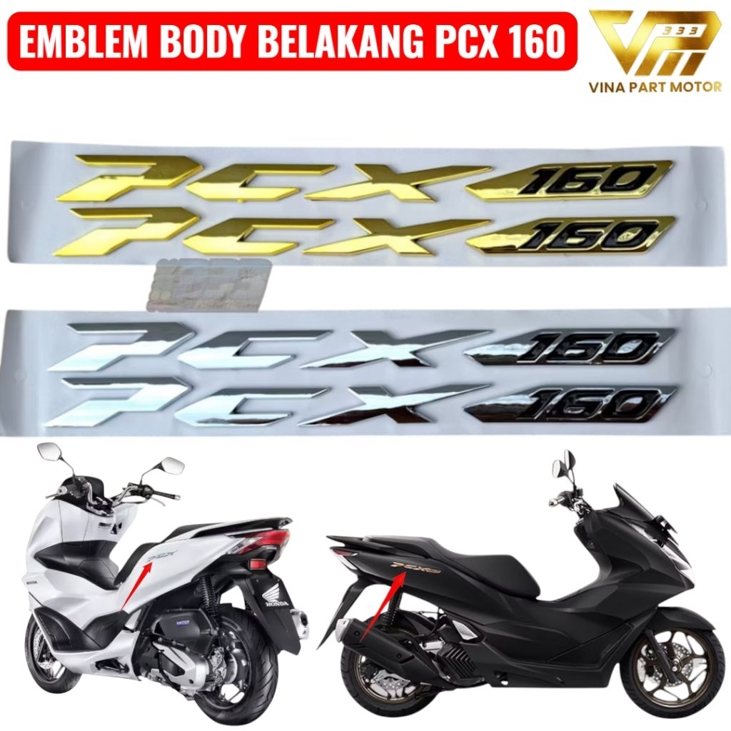 Jual sticker logo emblem body pcx 160 pcx 150 kanan kiri gold chroum ...