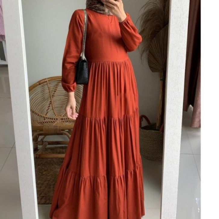 gamis syar'i rayon polos gamis susun rayon tebal homey dress  ruffle busui frendly 2023