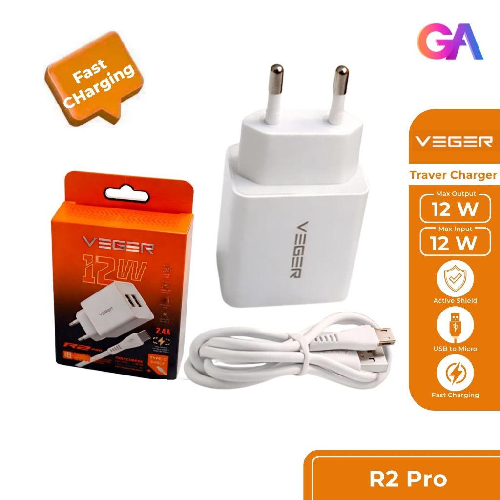 Jual VEGER R2 PRO | Charger Kepala Casan Dual USB 12W (2.4A Max) Fast ...