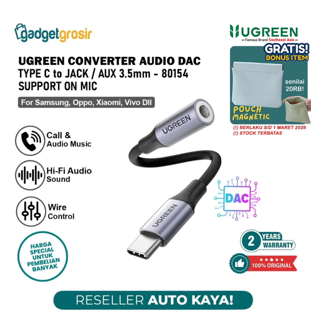 Jual UGREEN Audio Converter Type C To Jack Aux 3.5mm DAC Support On Mic ...