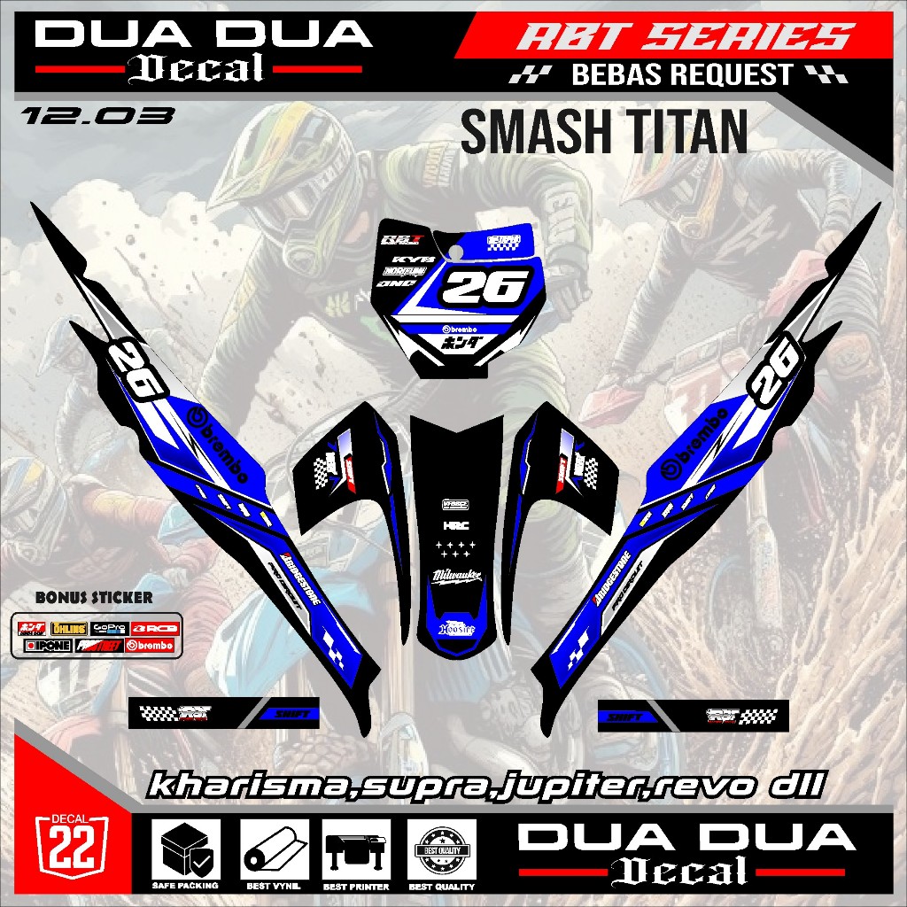 Jual Sticker RBT SMASH TITAN MOTOR RBT BEBEK MODIF SUPERMOTO YZ CRF KLX ...