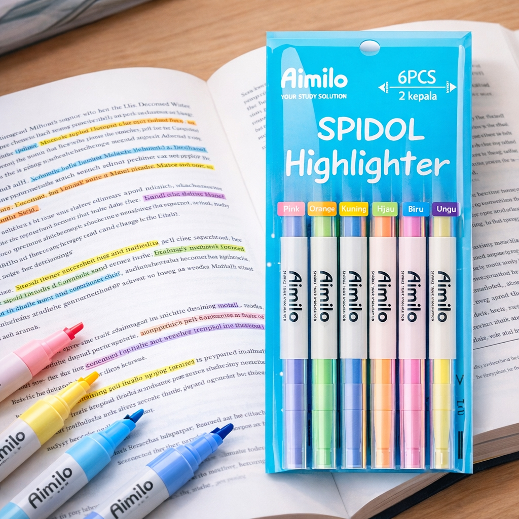 Jual Aimilo - Spidol Highlighter Warna Warni Isi 6 PCS 2IN1 2 Arah ...
