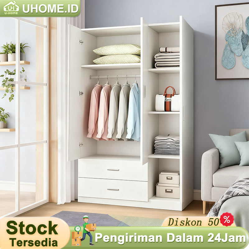 Jual Lemari Pakaian 4/6 Pintu dengan Laci Wardrobe Kayu 90/120CM Lemari ...