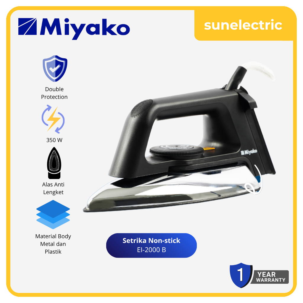Jual Miyako Setrika EI-2000 B Setrika Non Stick 395 W/ EI-2000 B ...