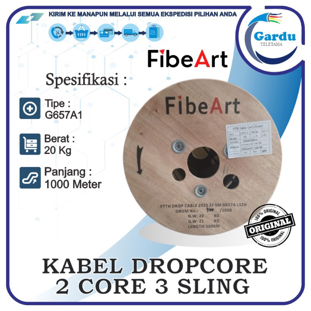Jual Kabel FO Dropcore 2 Core 3 Sling FibeArt Panjang 1000M | Shopee ...