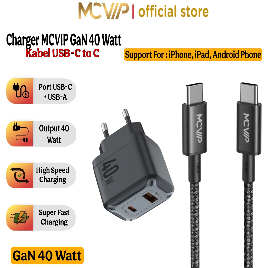 Jual MCVIP Charger Type C to Type C PD Fast Charging 30W 40W For iPhone ...