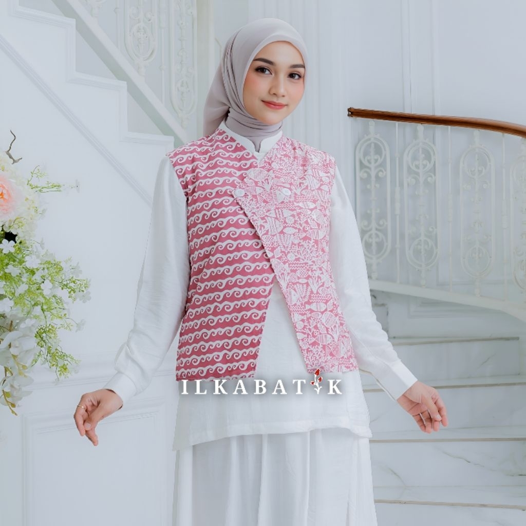 Jual ILKABATIK Jenny Outer Rompi Vest Batik Ikan Ombak Wanita V-Neck ...