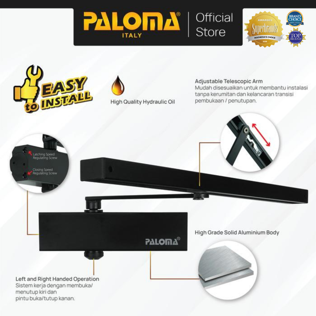 Jual PALOMA Door Closer Penutup Penahan Pintu Otomatis Hydraulic ...