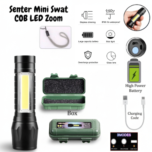 Jual Senter Mini Swat COB LED Zoom Super Terang / Portable Emergency ...
