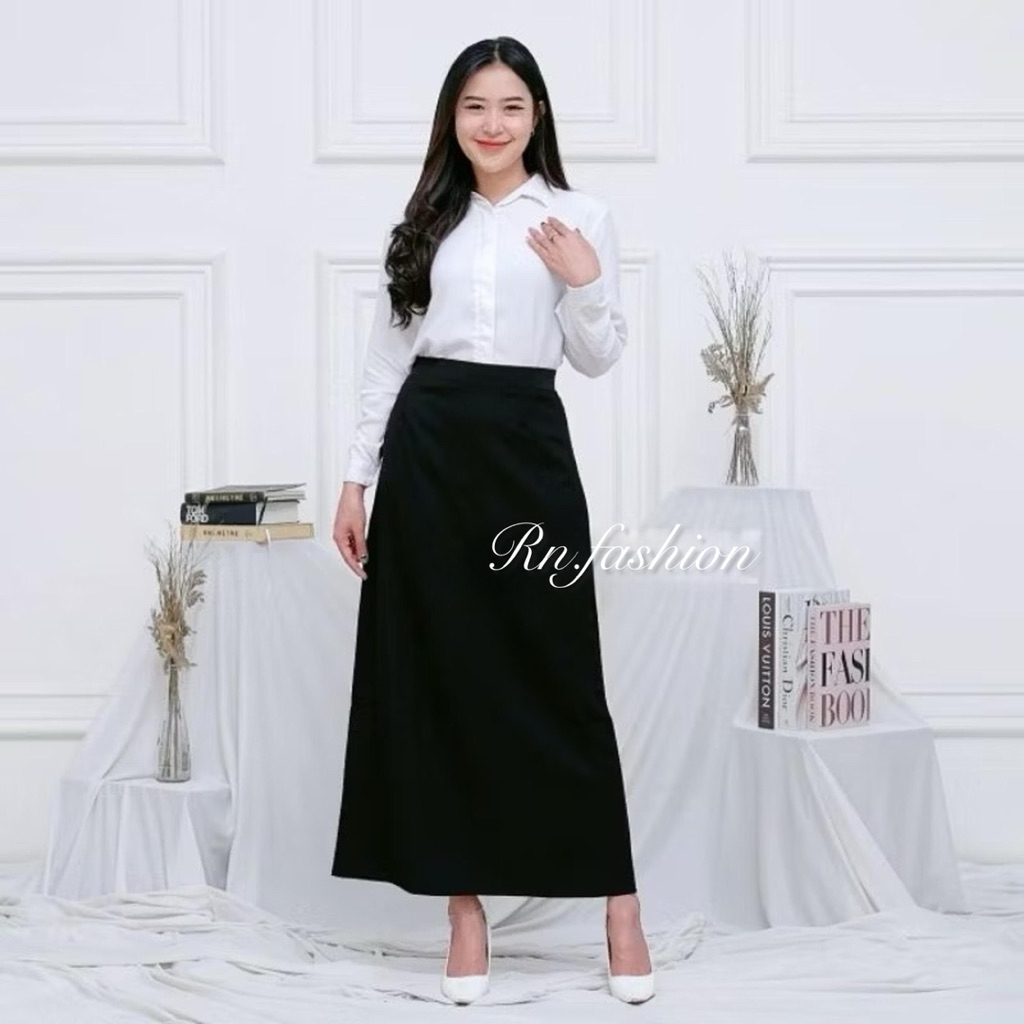 Jual Rok Kerja Formal Pinggang Karet Model A Line Maxi Rok Panjang ...