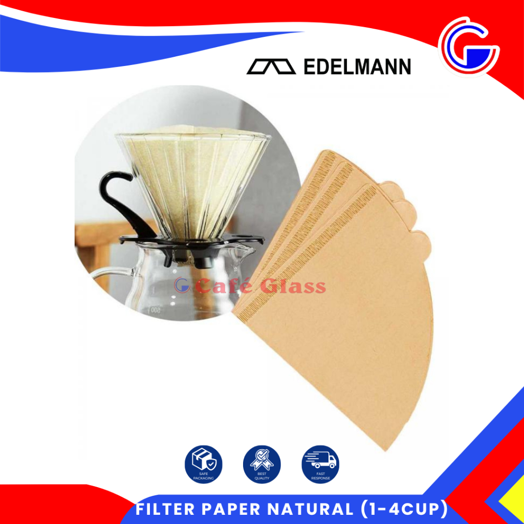 Edelmann Kertas Saring Kopi V60 1-4 Cup Isi 40pcs 100pcs - Drip Coffee Filter Paper V-Shaped White Bleached - Manual Brew Pour Over