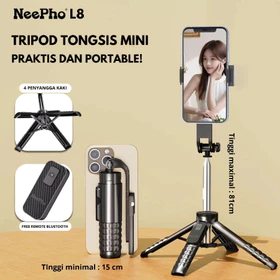 TRIPOD HandGrip NEEPHO L8S MINI Selfie Stick LED Remote Bluetooth Multifungsi For Live Streaming