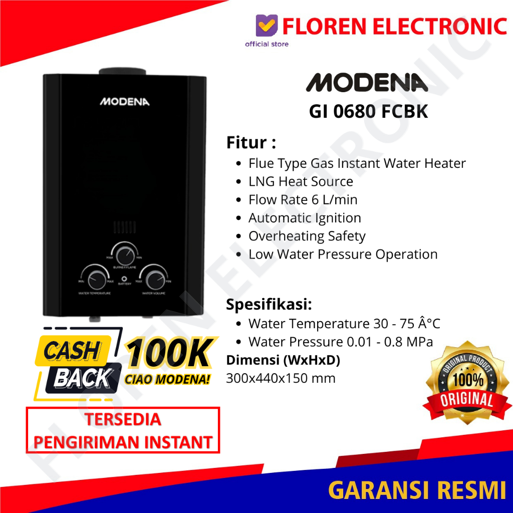 Jual Modena GAS ALAM water heater instant GI 0680 FCBK GI 0680FCBK ...