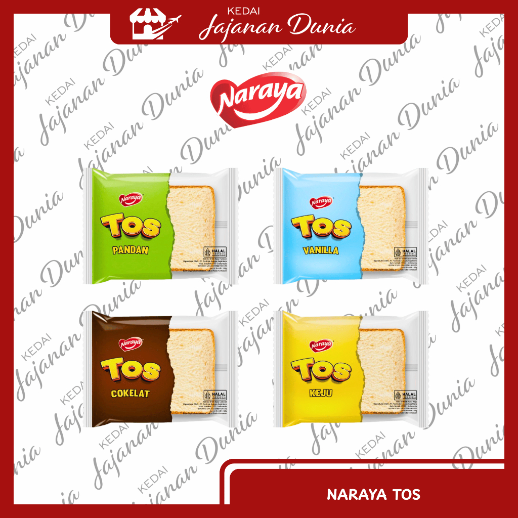 Jual Naraya Tos 60gr Pandan Vanilla Cokelat Keju | Roti Tawar | Shopee ...