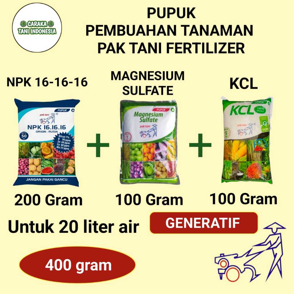 Paket Pupuk Pak Tani Hortikultura 400 Gr Fase Generatif – Larut Air 20L