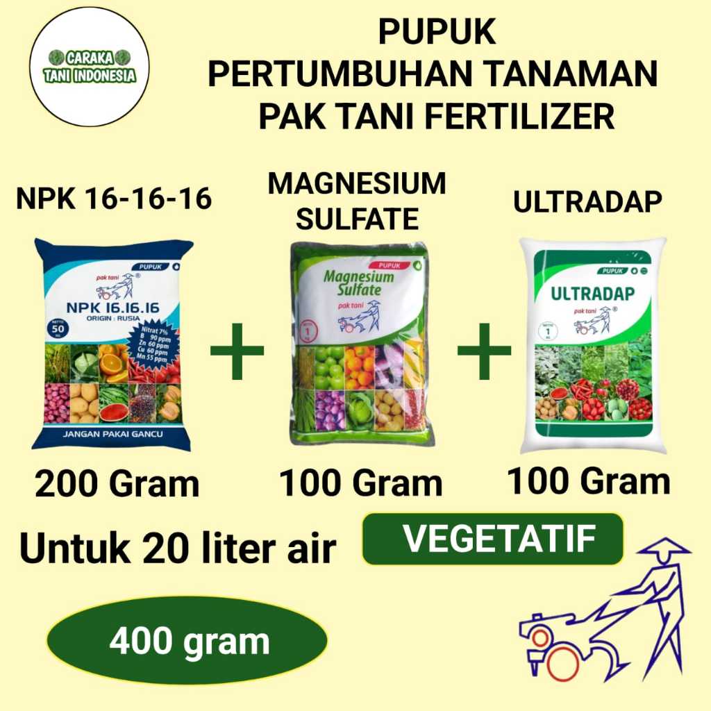 Paket Pupuk Pak Tani Hortikultura 400 Gr Fase Vegetatif – Larut Air 20L